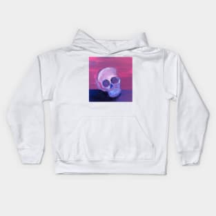 Skull in pink and blue with gold tooth Kids Hoodie